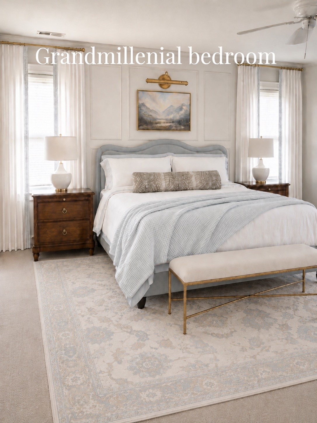 In case you haven’t noticed, I love creating high-end interior looks for so much less. This time, I’ve put myself to the challenge to make a 
Grandmillennial bedroom with soft, calm, and collected choices.

I love how mixing classic wood nightstands, blue-and-white bedding, soft patterned textiles, brass accents, and tailored trim details gives this room a traditional-meets-fresh look. Timeless without feeling too formal.

Sharing everything I used and similar finds to create this look below—options for upholstered bed, vintage-style rug, brass curtain rods, pleated drapes, classic lamps, landscape art, and a bench that finishes the whole room.

#wayfaircreator #amazonhome #grandmillenialdecor #targetdecor