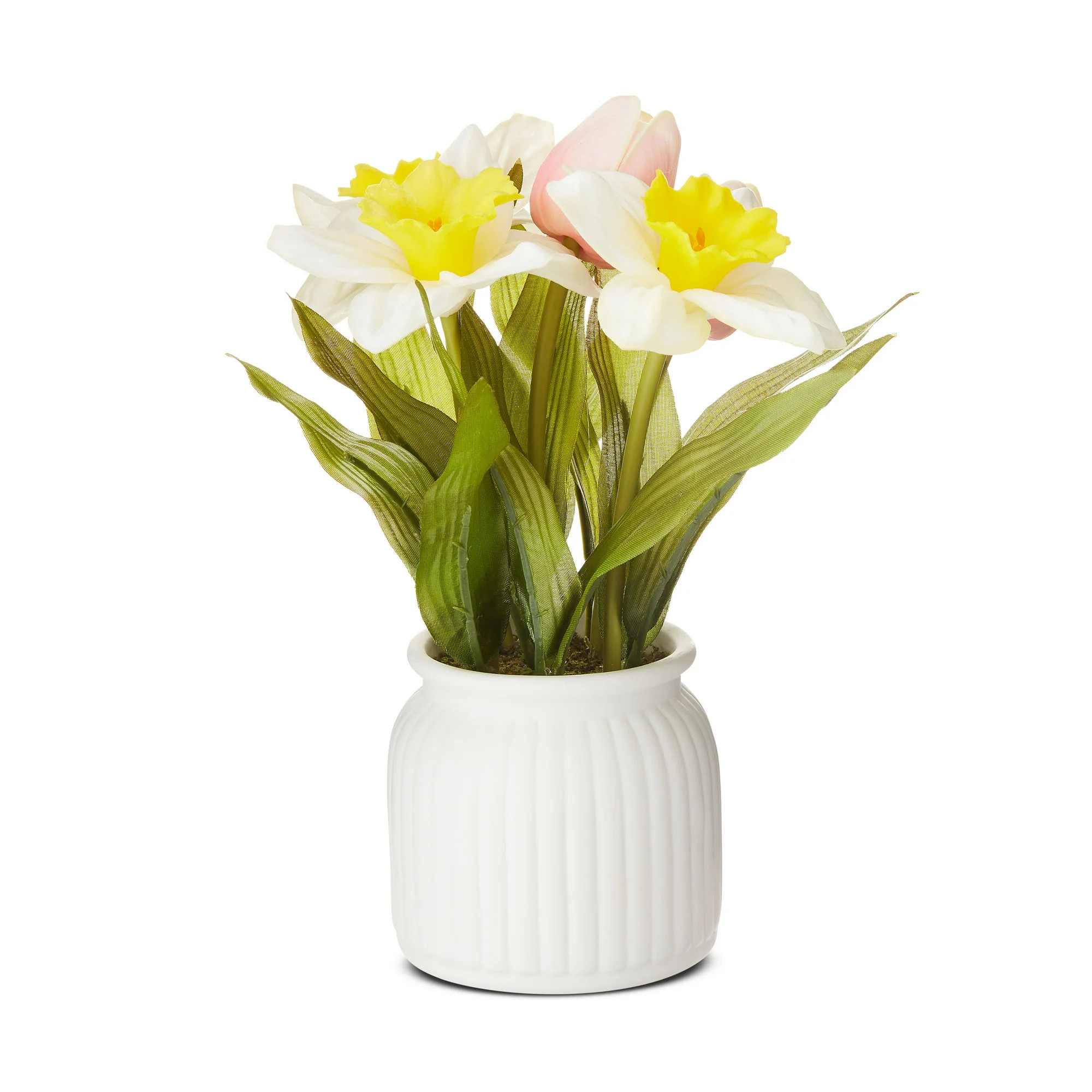 Easter Yellow Artificial Daffodils with Pink Tulip Potted Decor, by Way To Celebrate | Walmart (US)