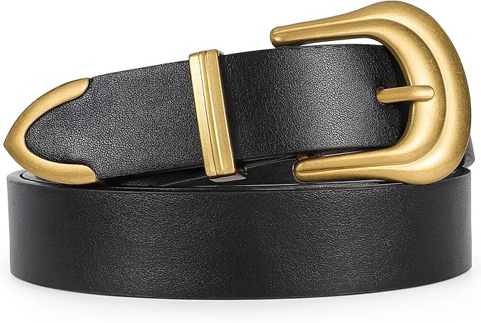 XZQTIVE Women's Leather Belt Plus Size Ladies Western Belt Silver Gold Buckle Black Waist Belt fo... | Amazon (US)