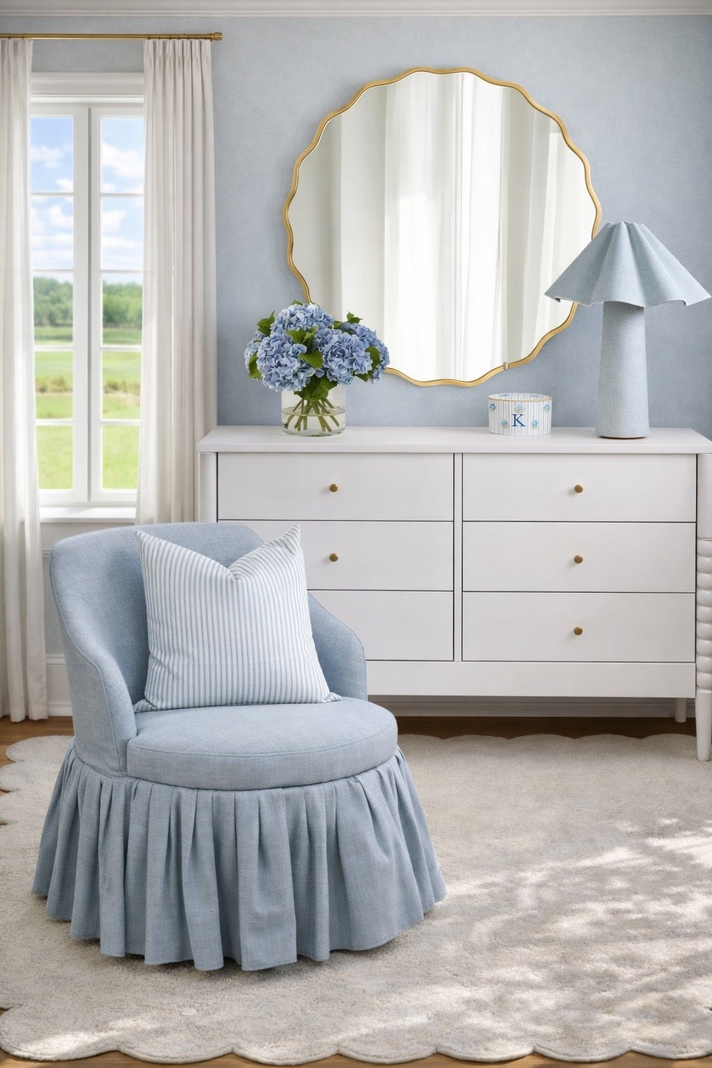 A blue and white scalloped dream 

#bedroom #homedecor #scalloped #dresser 

#LTKKids #LTKHome #LTKSaleAlert