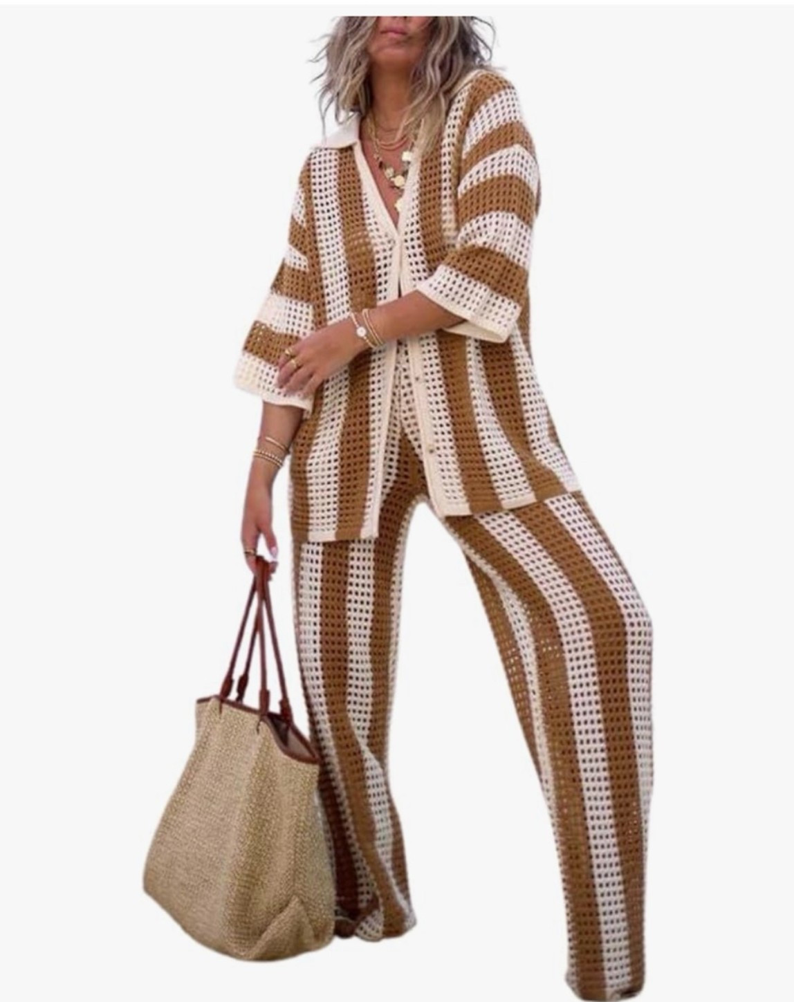 Crochet two piece set pants and button up shirt perfect for the pool and summer vacation ￼

#LTKootd #LTKTravel #LTKSwim