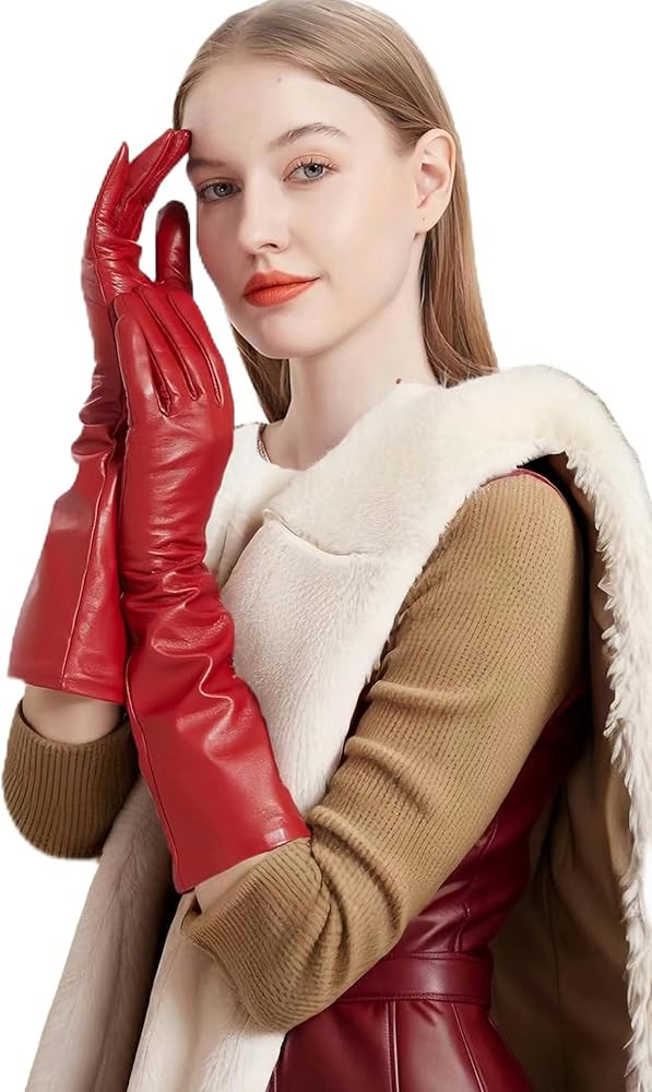 Women 15.75" Long Leather Gloves Under Elbow Length Genuine Lambskin Touch Screen Gloves | Amazon (US)