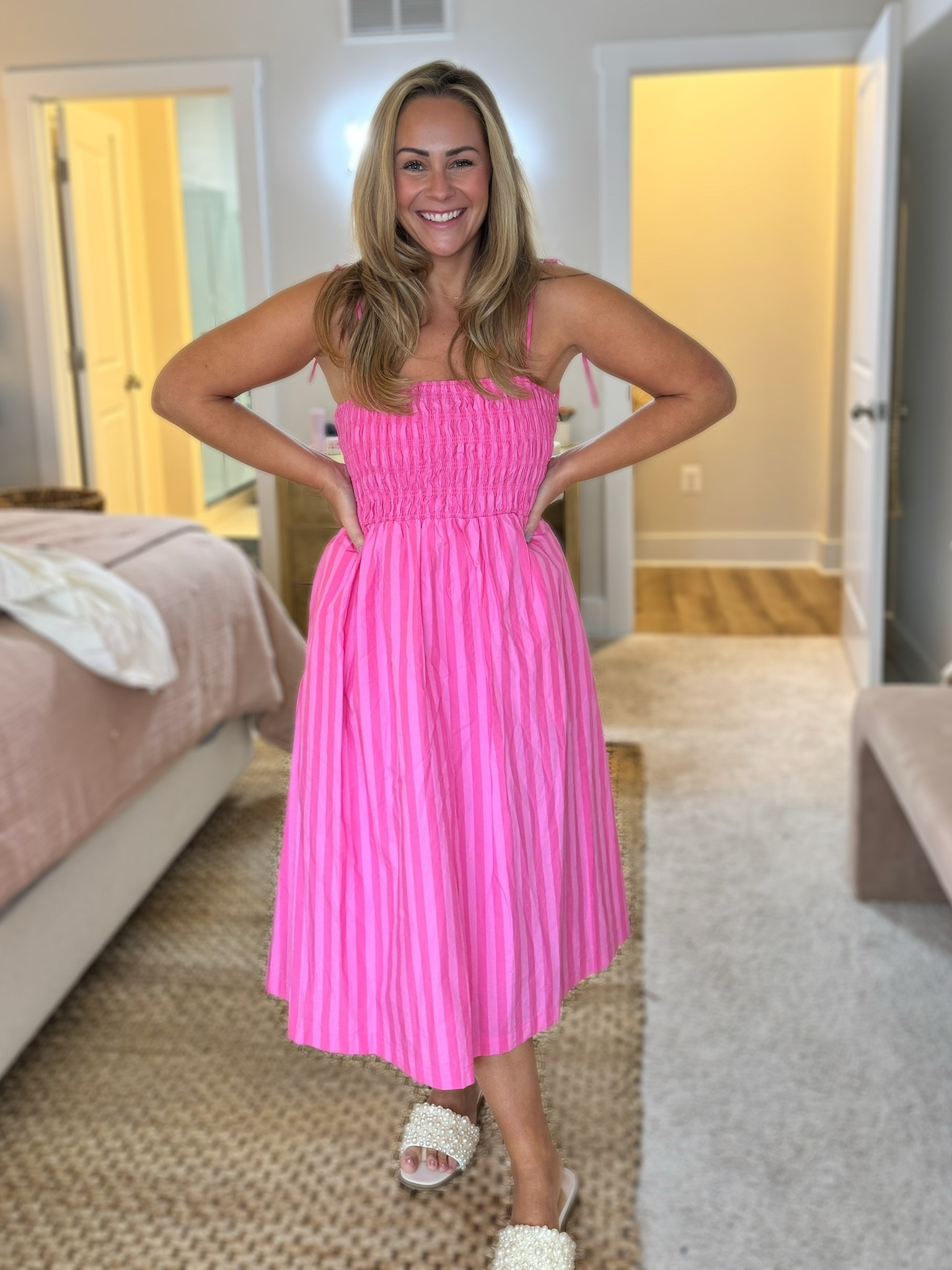 Elevated casual outfit from Target! Whole outfit is 30% off today!! 

I’m wearing a Medium in the pink striped dress, straps are adjustable and the pearl sandals are SO cute!! 

#LTKsalealert #LTKxTarget #LTKfindsunder50