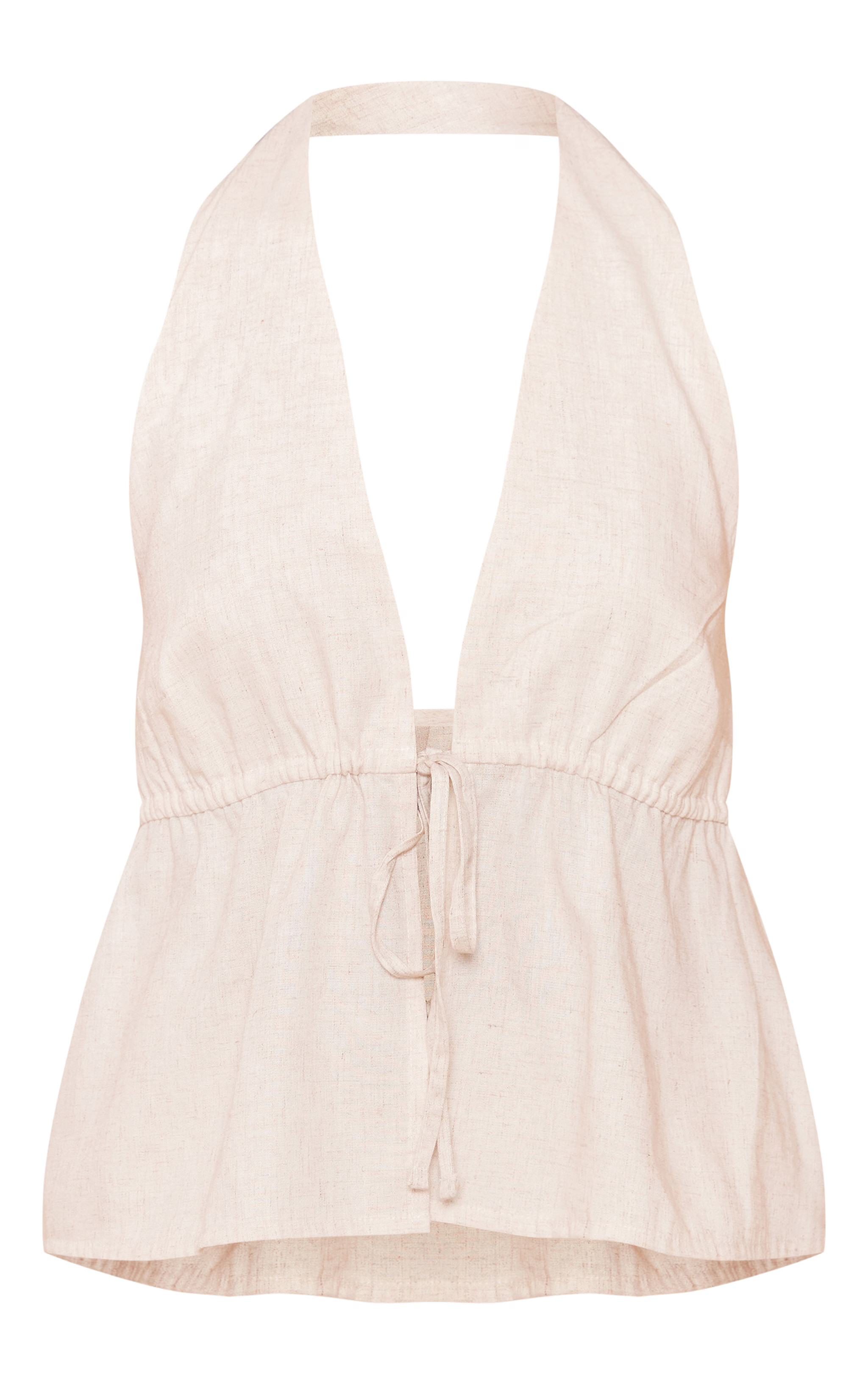 Stone Marl Linen Look Tie Waist Longline Top | PrettyLittleThing US