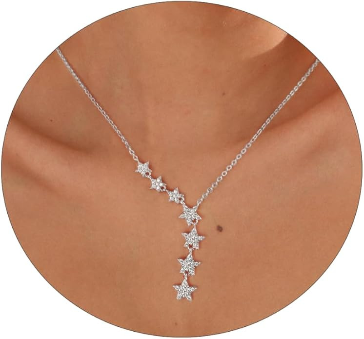 Kyerlyn Crystal Dainty Star Necklace for Women, Star CZ Charm Statement Y-Necklace Gold/Silver/Ro... | Amazon (US)