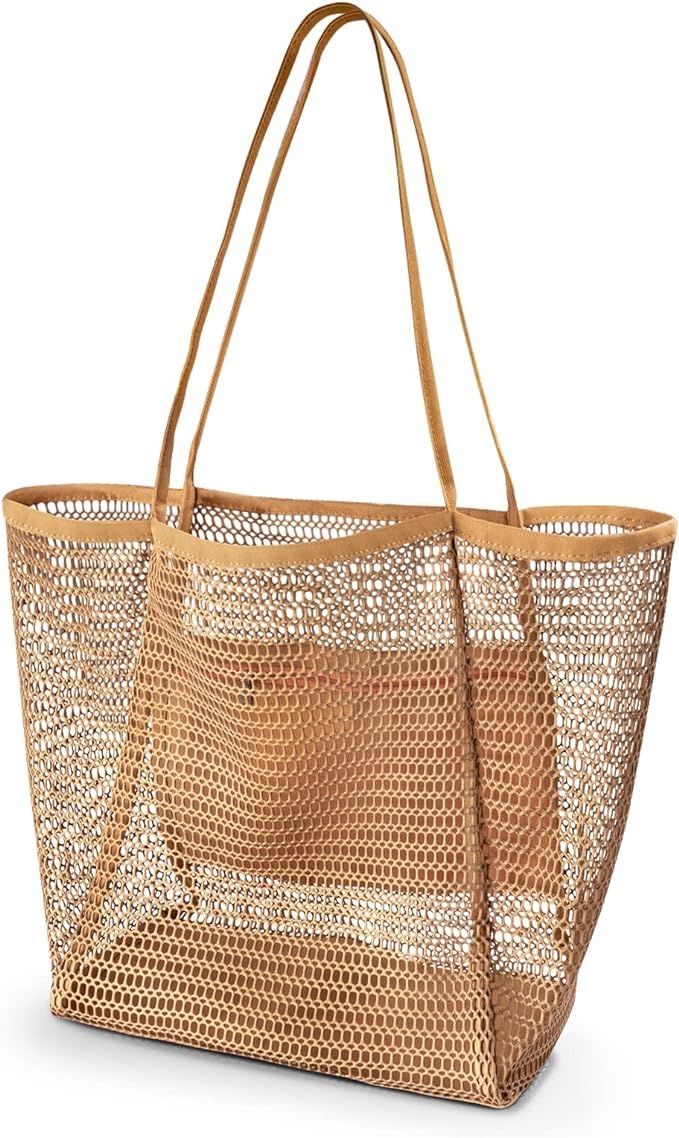 Iioscre Mesh Beach Tote Bag Womens:Large Casual Shoulder Handbag for Beach Pool Swimming Family T... | Amazon (US)