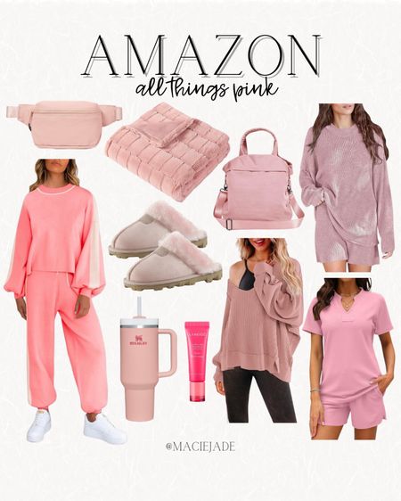 Amazon pink fashion faves 😍 amazon fashion / amazon loungewear / amazon outfits / lounge set / matching sets / Stanley tumbler / pink Stanley, pink slippers / cozy outfits  

#LTKfindsunder50 #LTKfindsunder100 #LTKSeasonal