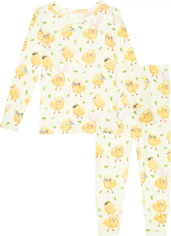Posh Peanut Kids' Chick Easter Print Long Sleeve Fitted Two-Piece Pajamas | Nordstrom | Nordstrom