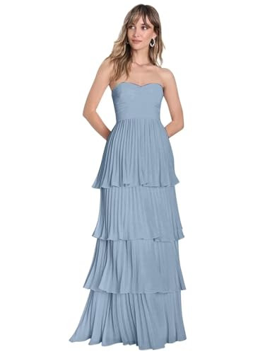 Strapless Prom Dresses 2024 Ruffle Bridesmaid Dresses Tiered Chiffon Formal Evening Dresses | Amazon (US)