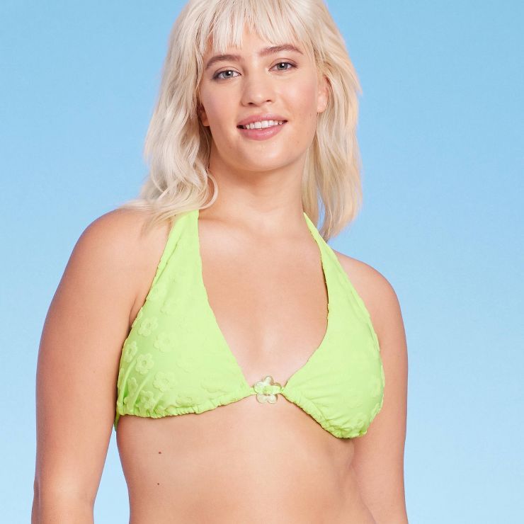 Women's Daisy Textured Ring Front Triangle Bikini Top - Wild Fable™ Green | Target