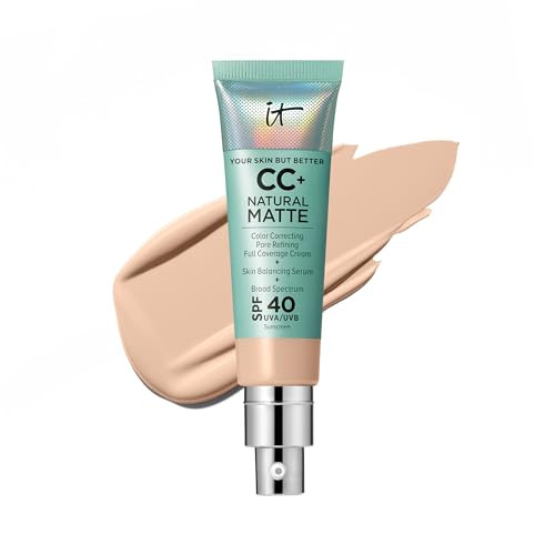 IT Cosmetics CC+ Cream Natural Matte (Fair Light) - Poreless Full Coverage Foundation With SPF 40, 16HR Shine Control, Color-Corrector, Skin-Balancing Serum, Noncomedogenic - 1.08 fl oz | Amazon (US)