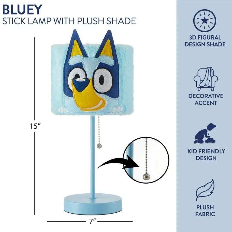 Bluey Plush Shade Stick Lamp for Kids, 15" H x 7" W | Walmart (US)
