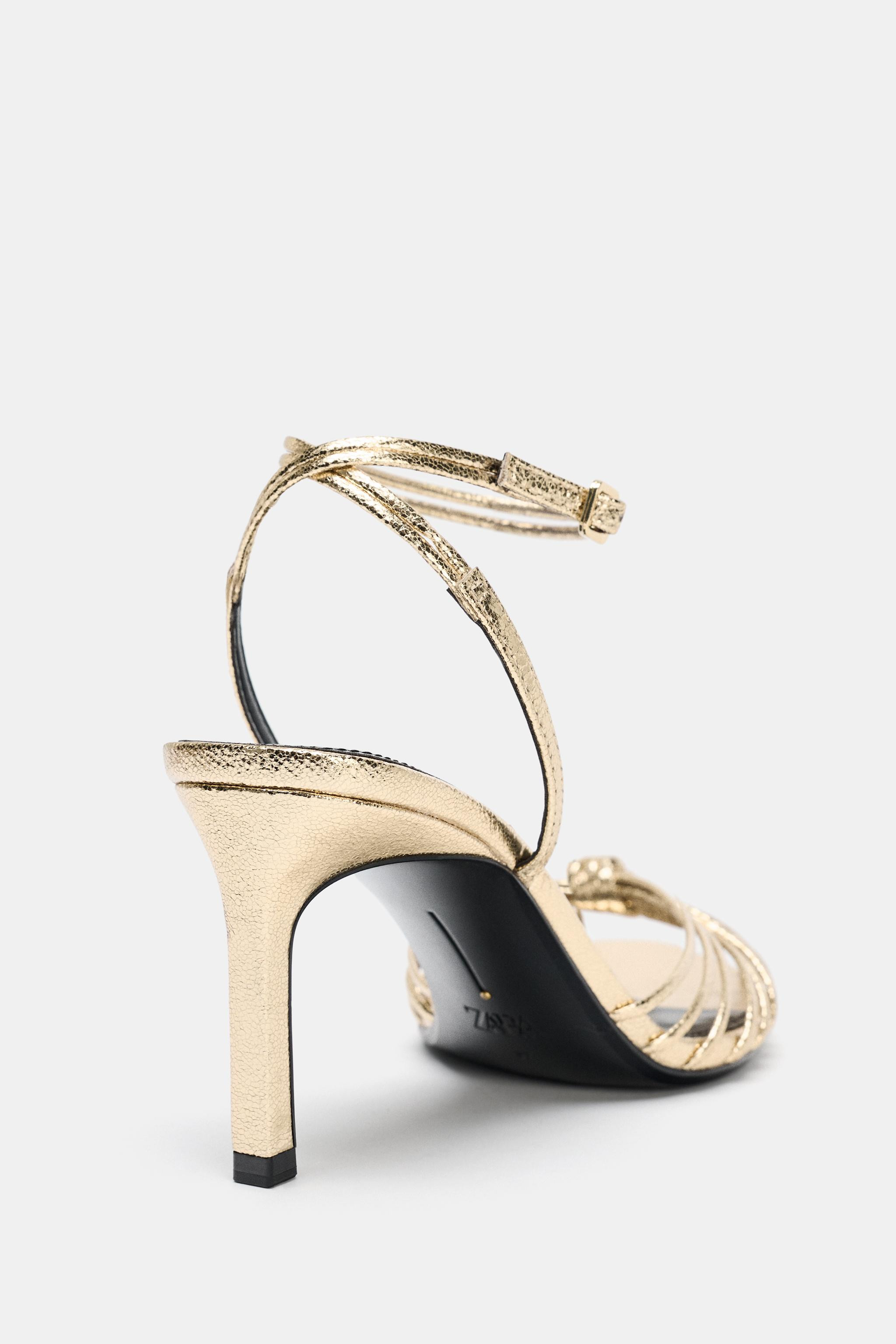 METALLIC KNOTTED HEELED SANDALS | Zara US