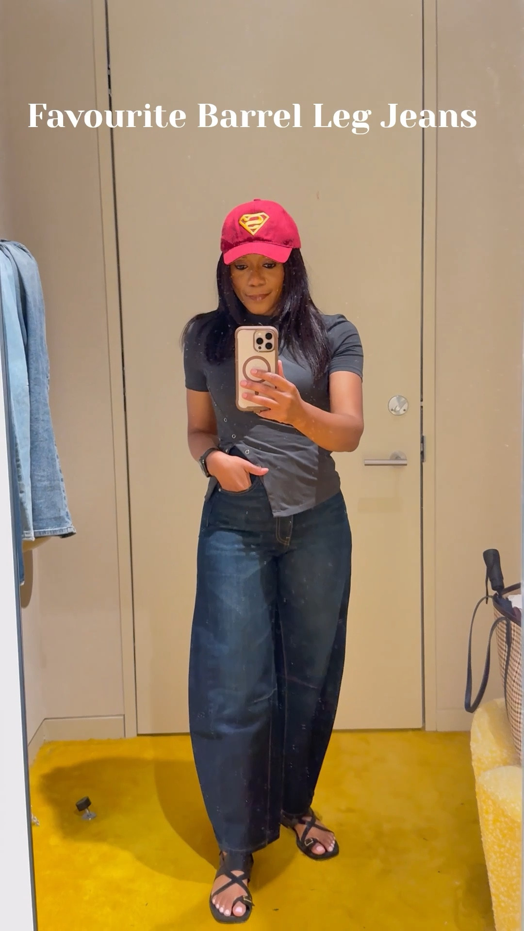 These are my favourite barrel leg jeans! They are light weight and soooo comfortable! They are a high waisted fit and do run a bit bigger so size down one.

Barrel leg jeans, ootd, fitting room try on, ballon jeans, dark wash denim, fall outfit, superman hat, casual outfit, summer outfit, spring outfitt

#LTKSeasonal #LTKHoliday #LTKootd