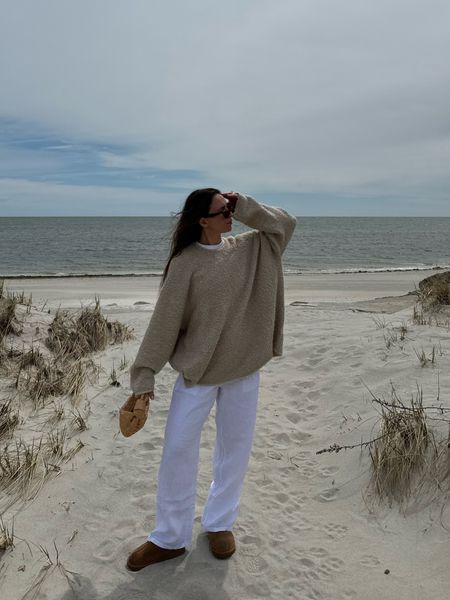 Bag is Bottega. Spring outfit. Linen pants. Cozy beach look. Oversized sweater  

#LTKitbag #LTKSeasonal #LTKstyletip