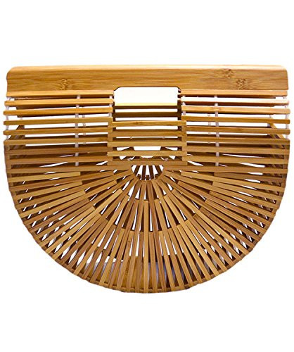 Miuco Womens Bamboo Handbag Handmade Large Tote Bag Straw Beach Bags Beach Purse Size Small | Amazon (US)
