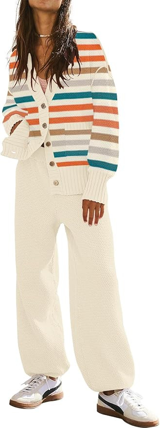 ETCYY NEW Women's 2 Piece Outfit Lounge Set Trendy Cardigan Sweater Pants Sets V Neck Button Pock... | Amazon (US)