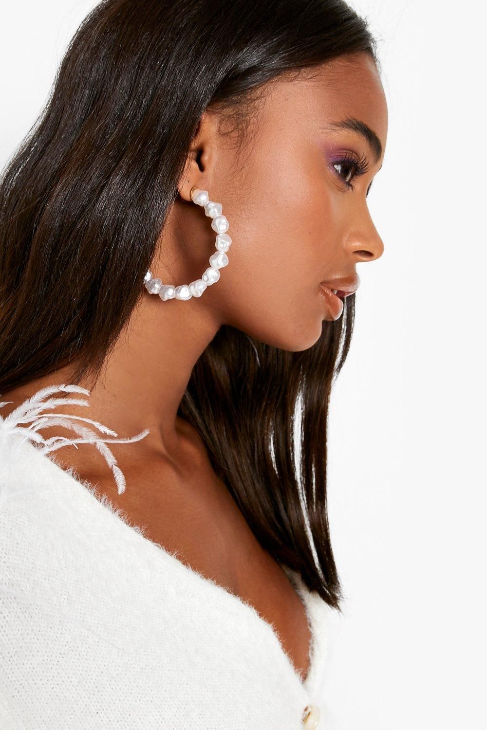 Womens Hammered Pearl Hoop Earrings - Multi - One Size | Boohoo.com (US & CA)
