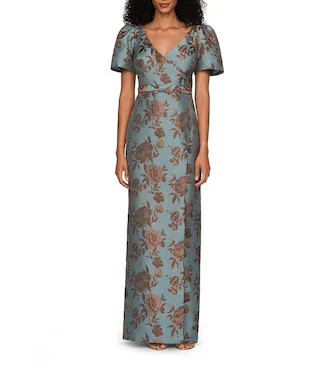 Kay Unger Esmerelda Floral Jacquard Column Gown -  16 | Dillard's