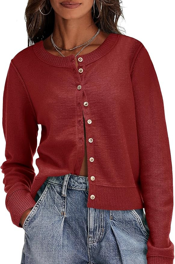 Saodimallsu Womens Button Down Cardigan Sweaters Lightweight Long Sleeve Crew Neck Summer Knit Op... | Amazon (US)