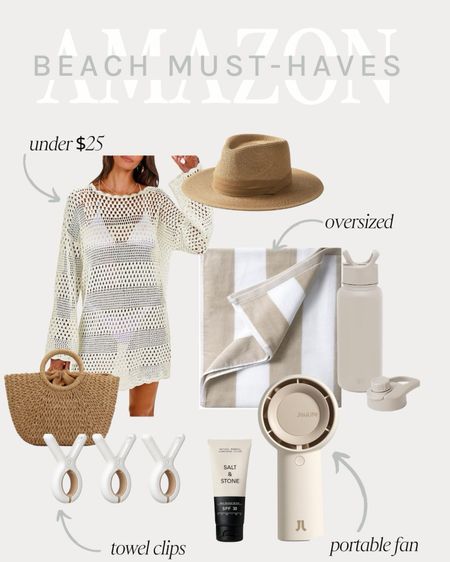 Amazon beach must haves! Summer finds, beach coverup, hat, water bottle, portable fan, beach towel clips, sunscreen, purse, towel, outdoor finds 

#LTKSummerSales #LTKSeasonal #LTKStyleTip