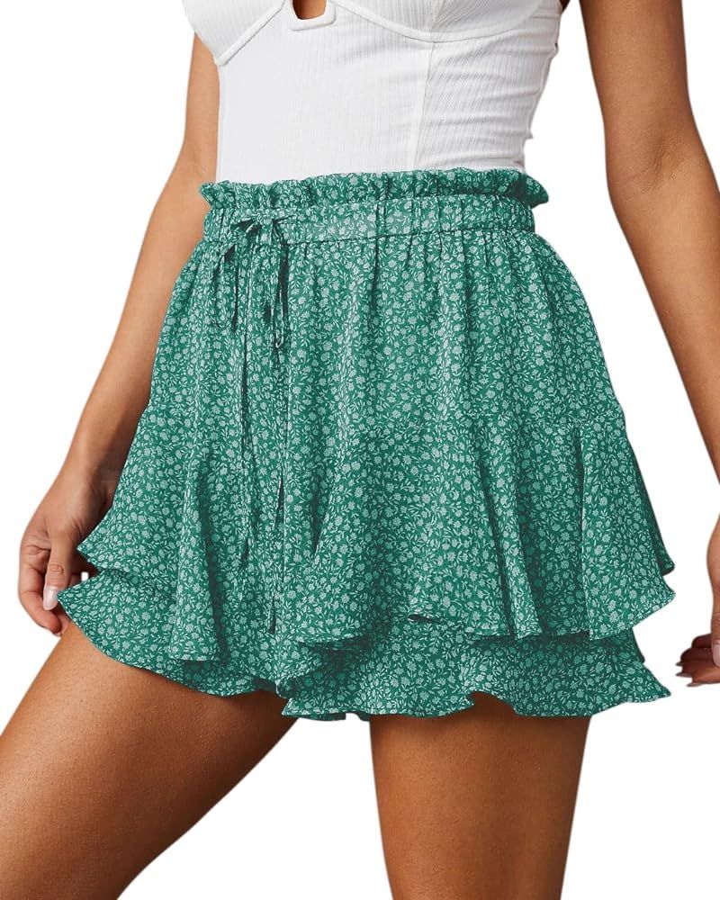 Flowy Shorts for Women Casual Boho Floral Skorts Ruffle Mini Skirts Running Tennis Butterfly Shor... | Amazon (US)