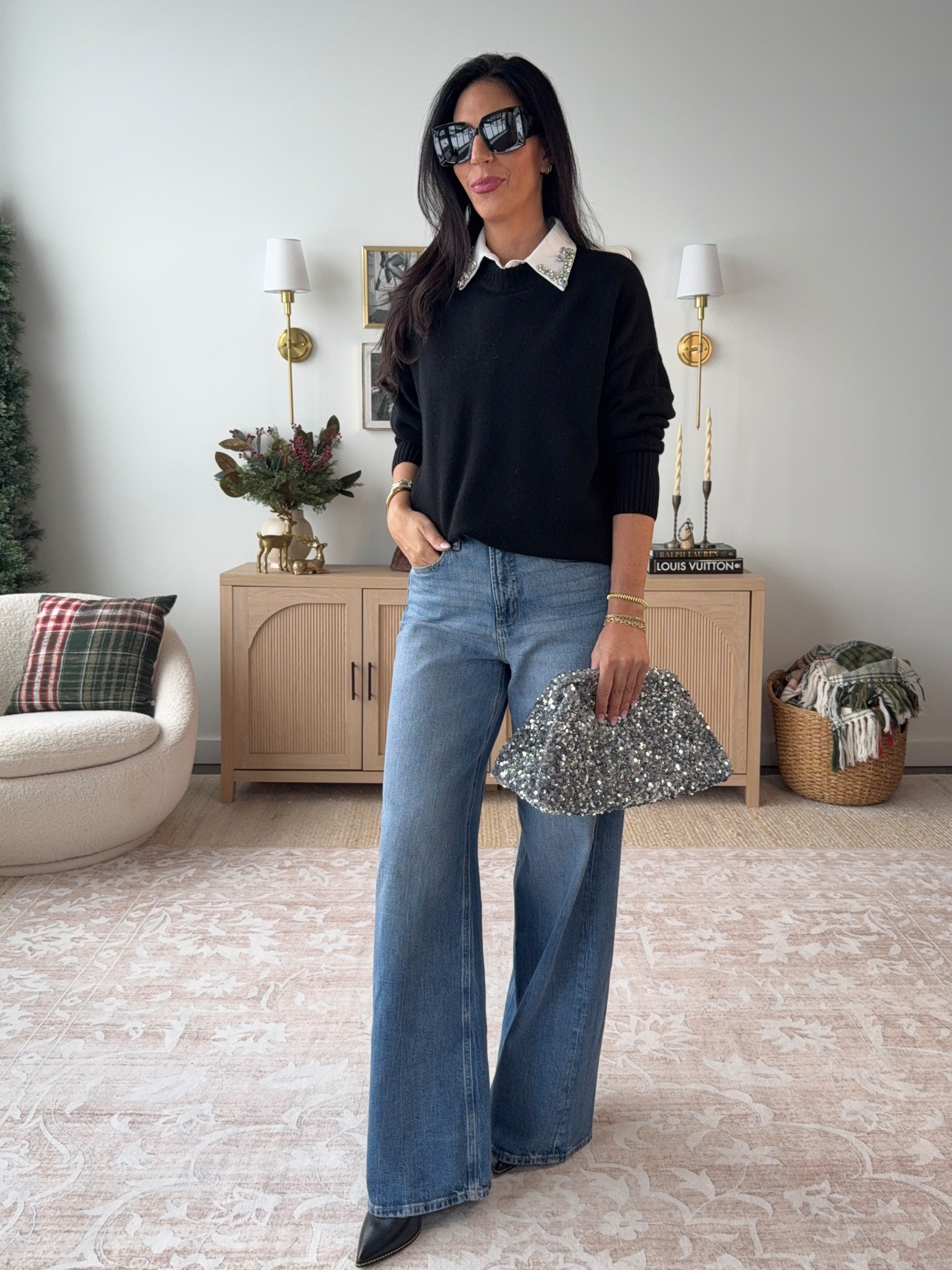 Holiday style in a nutshell: sparkly Amazon collar, blingy bag, wide-leg denim + cozy sweater + heels. Festive, elevated, and still comfy.✨
Rhinestone fake collars- medium 
Sweater - small 
Denim - 2 long 
Heels- tts 

#ltku #ltkover40


#LTKgrwm #LTKU #LTKHoliday #LTKFindsUnder50 #LTKootd #LTKFindsUnder100