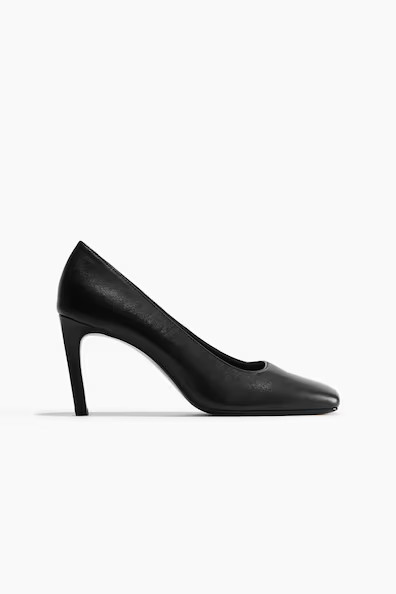 H & M - Square-Toe Leather Pumps - Black | H&M (US + CA)