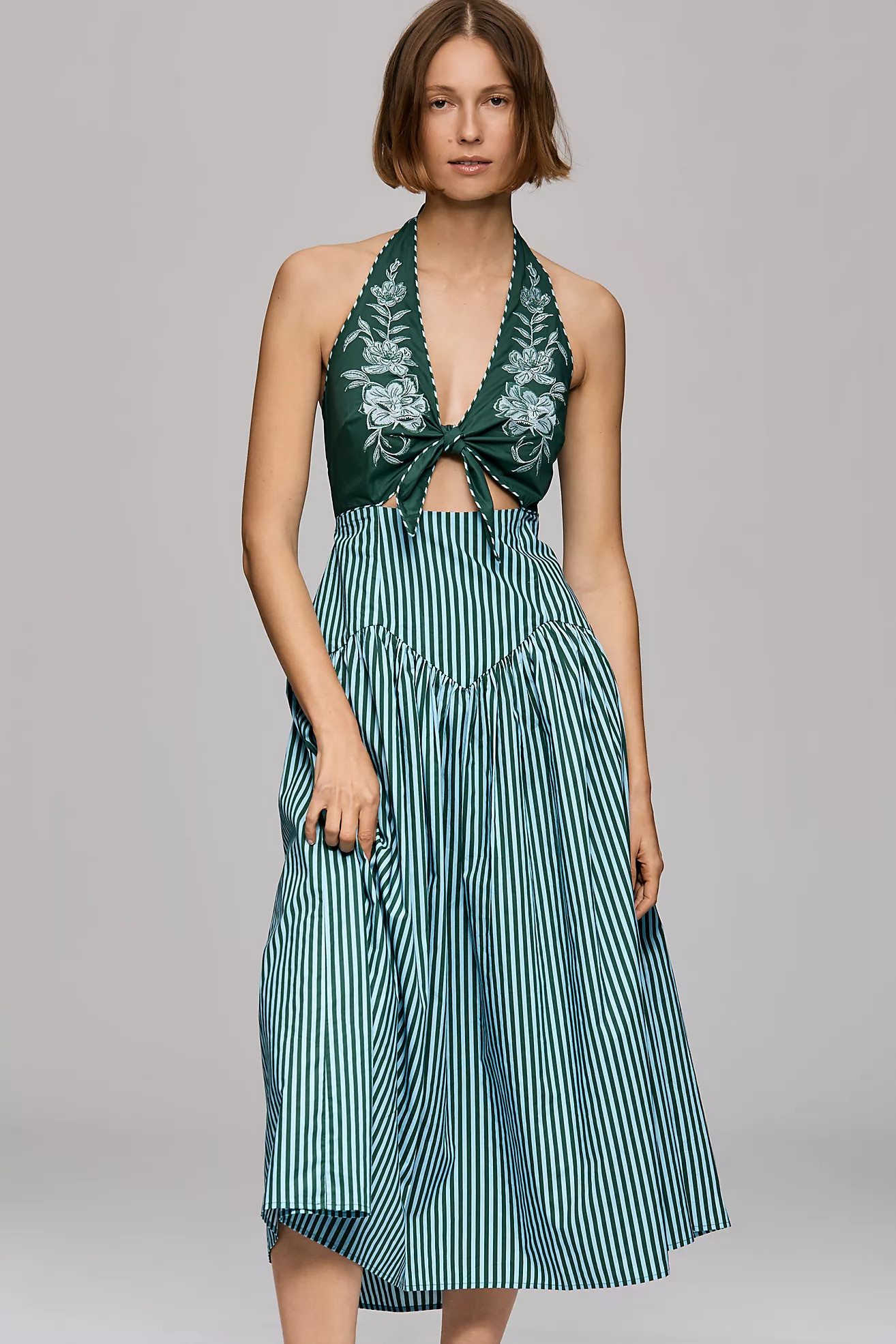 Farm Rio x Anthropologie Embroidered Halter-Neck Cutout Dress | Anthropologie (US)