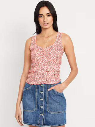 Ribbed Cinched-Front Tank Top | Old Navy (US)