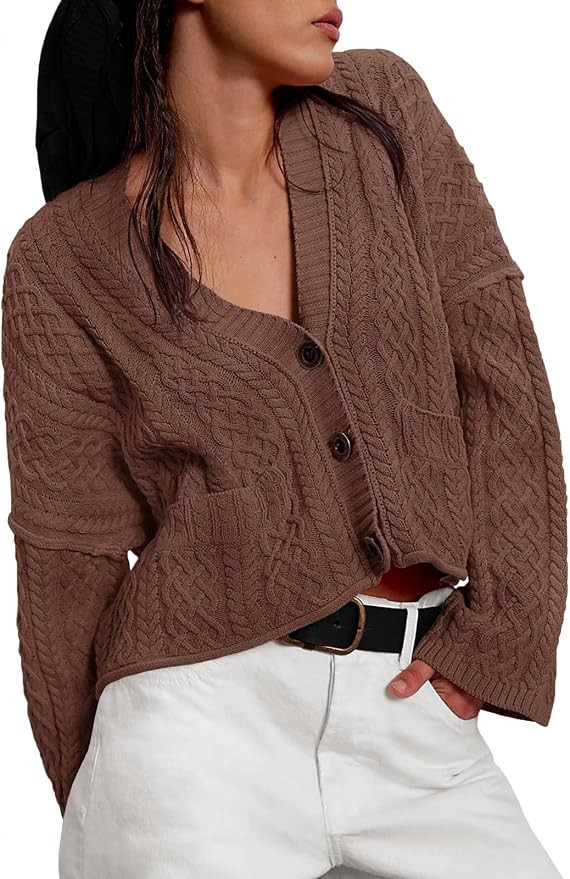 Yousify Womens Cable Knit Cardigans Fall Oversized Long Sleeve Button Open Front Casual Sweater C... | Amazon (US)