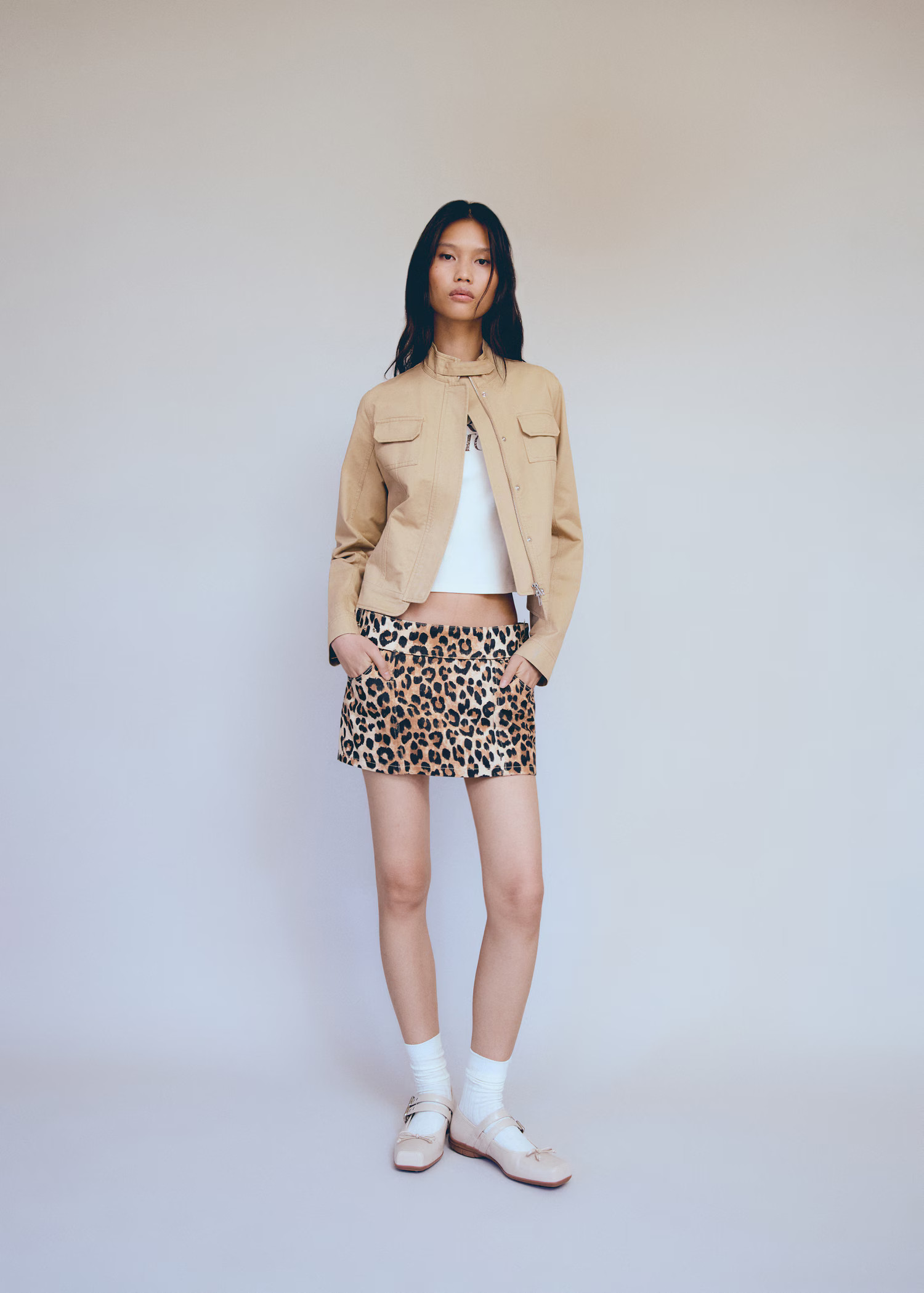 Leopard-print denim mini-skirt | Mango (US/MX/AU)