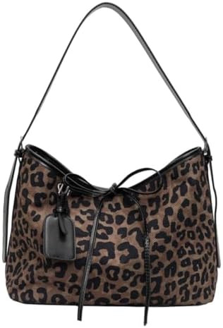 Leopard Print Suede Hobo Bag - Retro Bow Knot Shoulder Bag for Women, Cute Slouchy Underarm Purse... | Amazon (US)