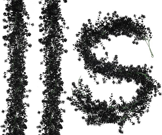 Black Artificial Flowers Black Eucalyptus Garlands Halloween Garland Black Leaf Garland with Flow... | Amazon (US)