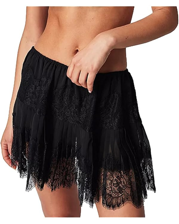 Women Lace Mini Skirt Y2k Ruffle Low Waist Layered Pleated Flowy Skirt | Amazon (US)