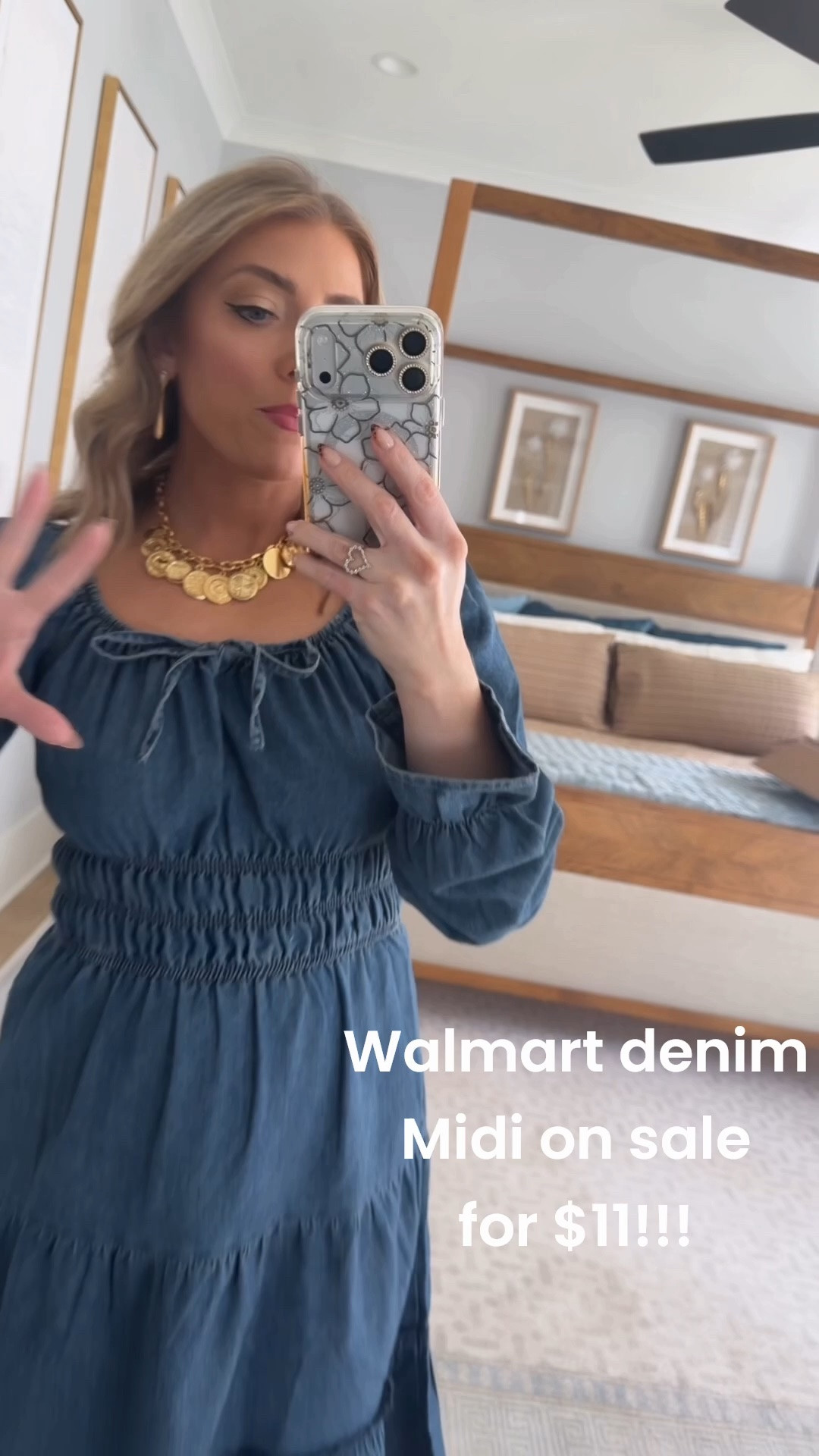 Walmart fashion find for just $11!! 🤎 This Walmart denim midi dress is such a cute, easy outfit for fall! I love the smocked waist, feminine tie neckline and tiered midi length—and it looks so good paired with boots and gold jewelry. ✨

It’s currently on sale for only $11, which is such a steal! I do recommend sizing up one size for the best fit.

#walmartfashion #walmartfinds #walmartstyle #walmartfashionfinds #walmartdress #denimdress #mididress #falloutfit #fallfashion #affordablefashion #walmartdeals #walmartoutfit