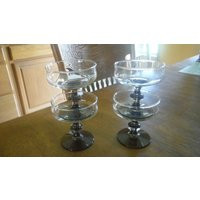 4 - Dessert Dishes, Brown/ Clear Pedestal Glasses, 1970's | Etsy (US)