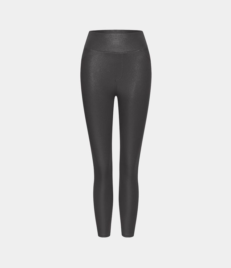 Women’s Cloudful™ Shine Fabric High Waisted Back Side Pocket Foil Print Stretchy Yoga 7/8 Fau... | HALARA