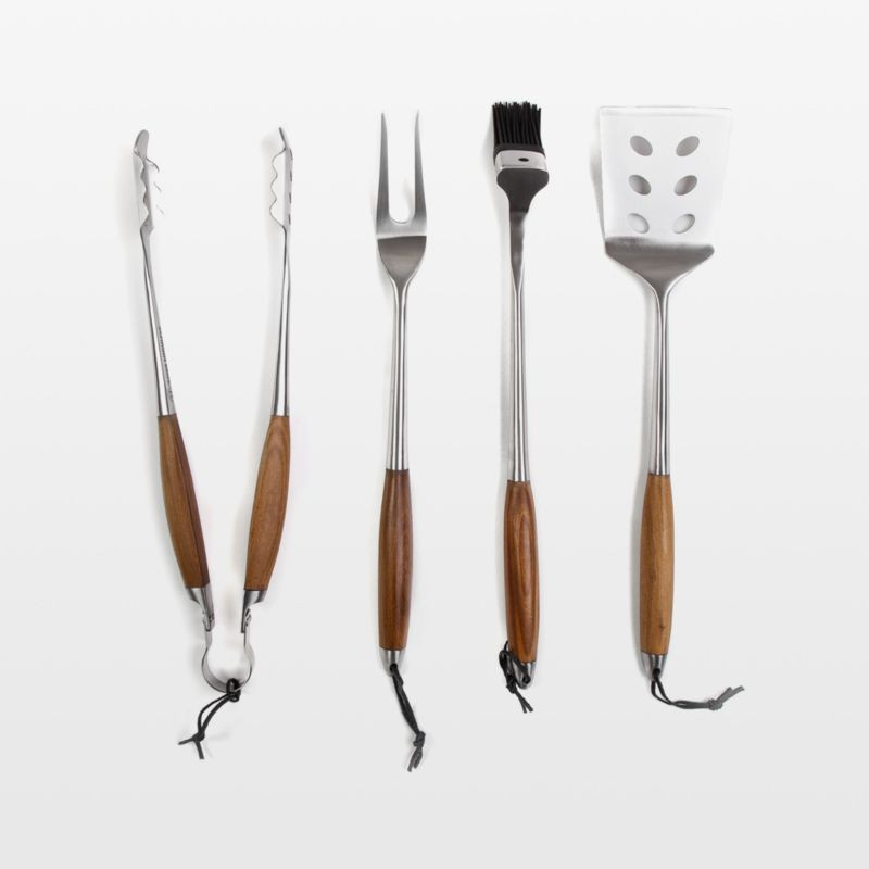 Schmidt Brothers Bonded Teak 4-Piece Grill Set + Reviews | Crate & Barrel | Crate & Barrel