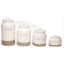 Ceramic Cream & Tan Kitchen Canister Set - Flour, Sugar, Coffee & Tea | Amazon (US)