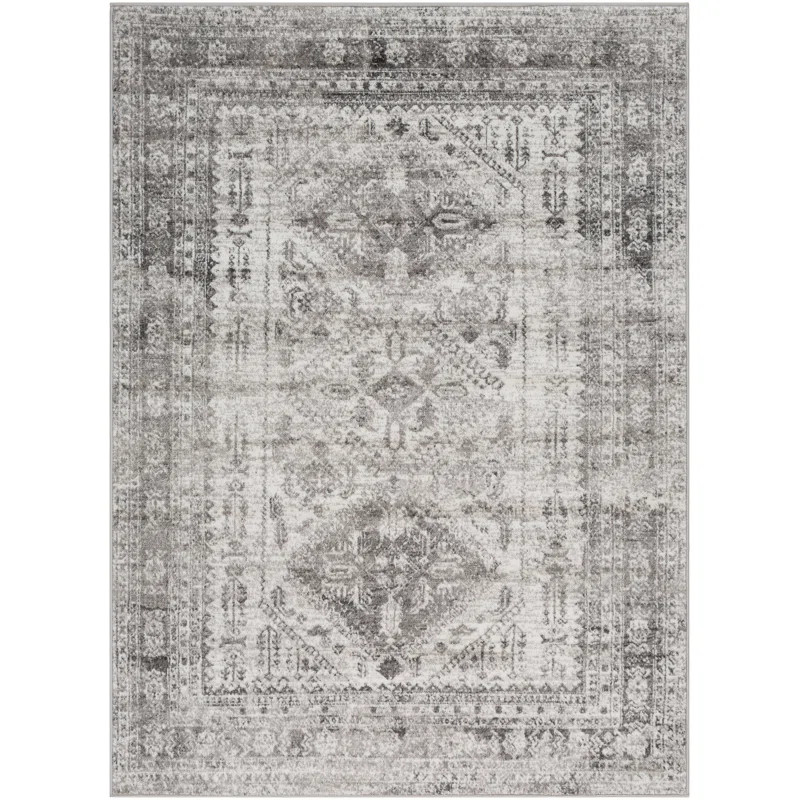 Fitz Oriental Light Gray/White/Charcoal Area Rug | Wayfair North America