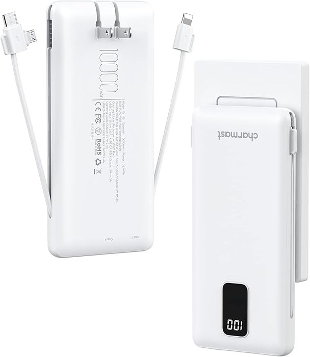 Charmast Portable Charger with Built-in Cables & Wall Plug, 10000mAh Portable Power Bank, Externa... | Amazon (US)