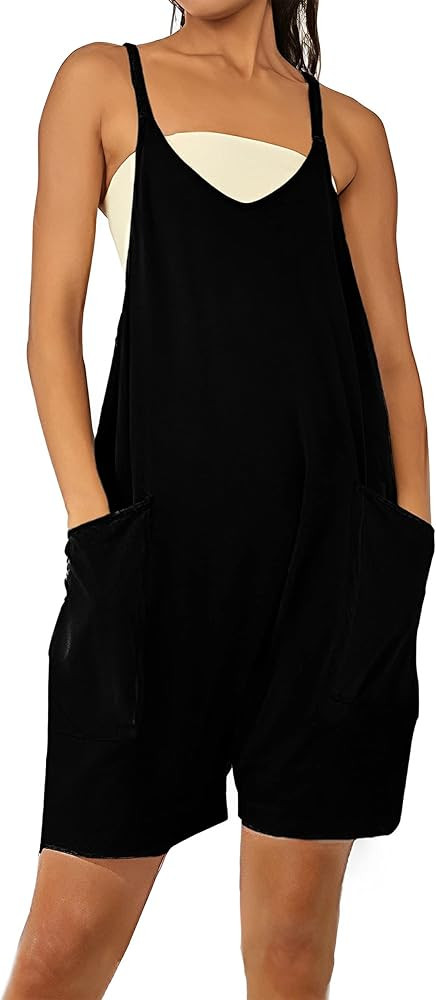 Lentta Women's Short Rompers Casual Overall Adjustable Spaghetti Strap Jumpsuit with Pockets | Amazon (US)