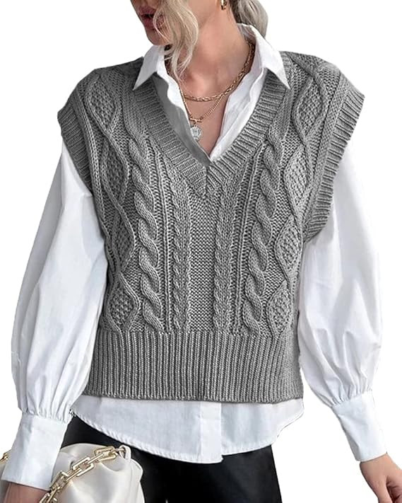 Sweater Vest for Women V Neck Sleeveless Knit Solid Casual Ribbed Preppy Pullover Tops | Amazon (US)