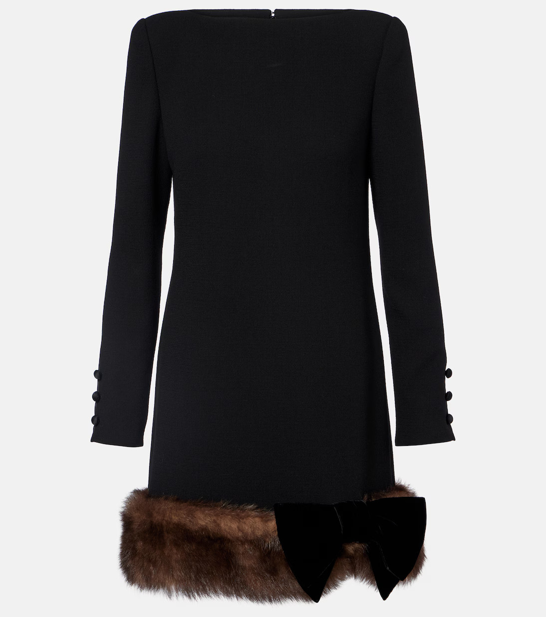 Shearling-trimmed virgin wool minidress | Mytheresa (US/CA)