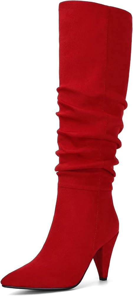 Bviennic Women Cone High Heels Party Dress Knee High Slouch Boots | Amazon (US)
