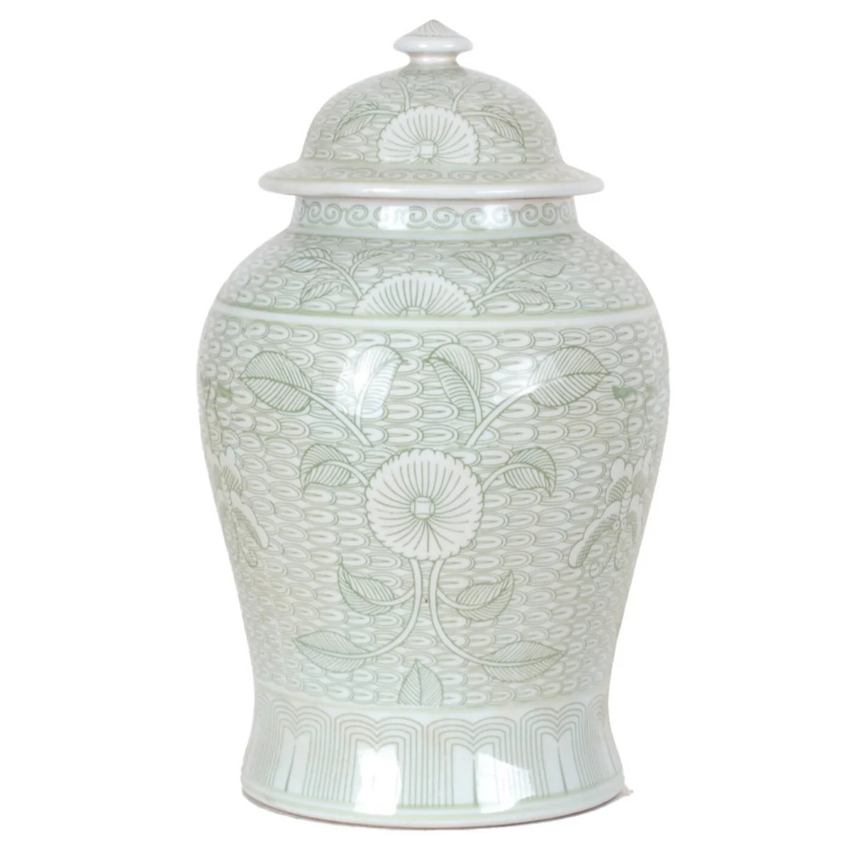 17″ Light Green Floral Ginger Jar | The Well Appointed House, LLC
