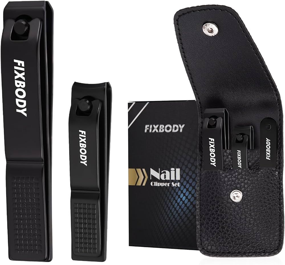 FIXBODY Nail Clipper Set – Black Stainless Steel Fingernails & Toenails Clippers & Nail File Sh... | Amazon (US)