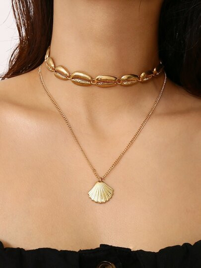 Shell Pendant Double Layered Necklace | SHEIN
