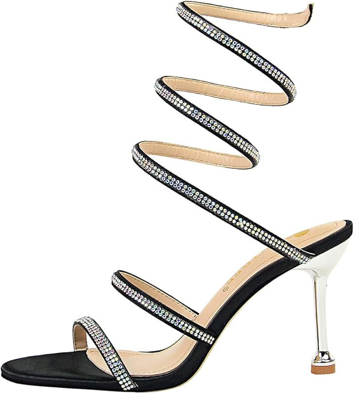 MissHeel Wrap Up Rhinestone Strappy High Heels Sandals 3inch/8cm | Amazon (US)